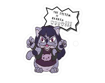 Punk Rock Kitty Sticker: Grumpy Cartoon Cat, Water Resistant