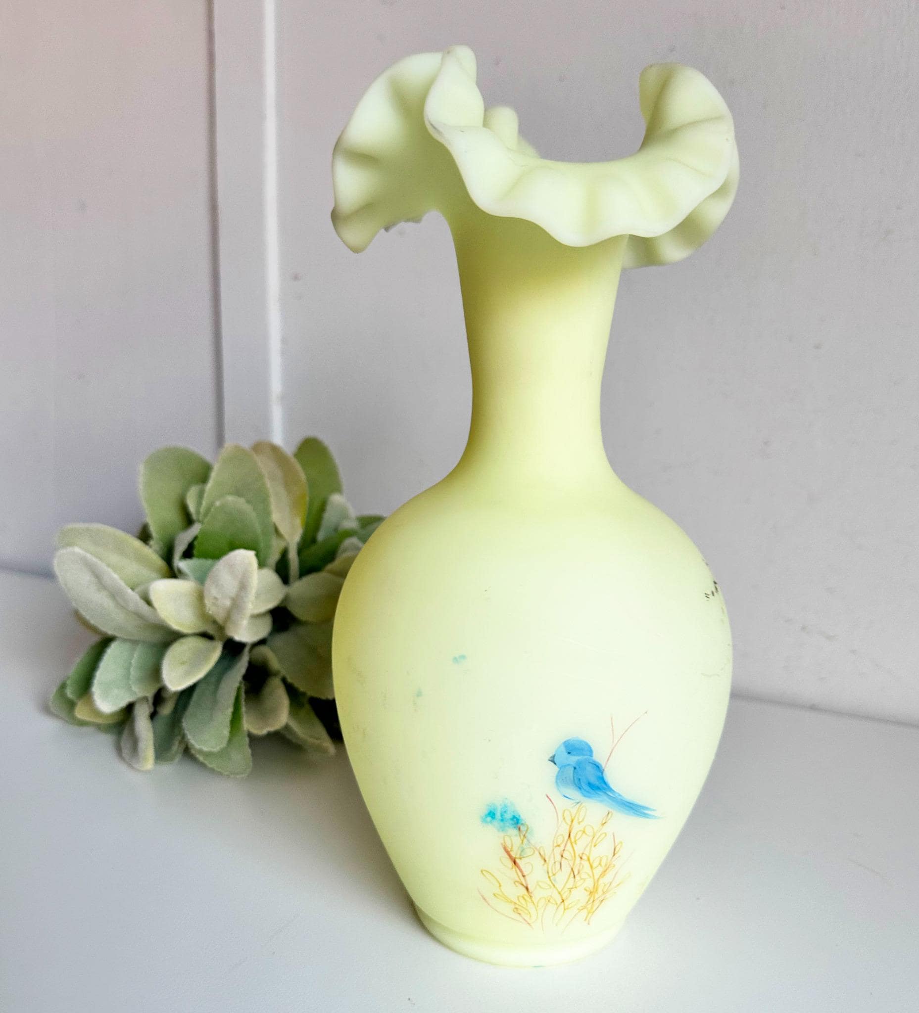 Fenton Custard Uranium Glass Vase Hand Painted - Etsy