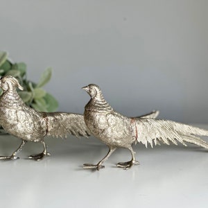 Vintage Pair of Pheasant Brass Figurines, Mid-century Peacock Brass Figurines, Bird Statues, Metal Pheasant Decor