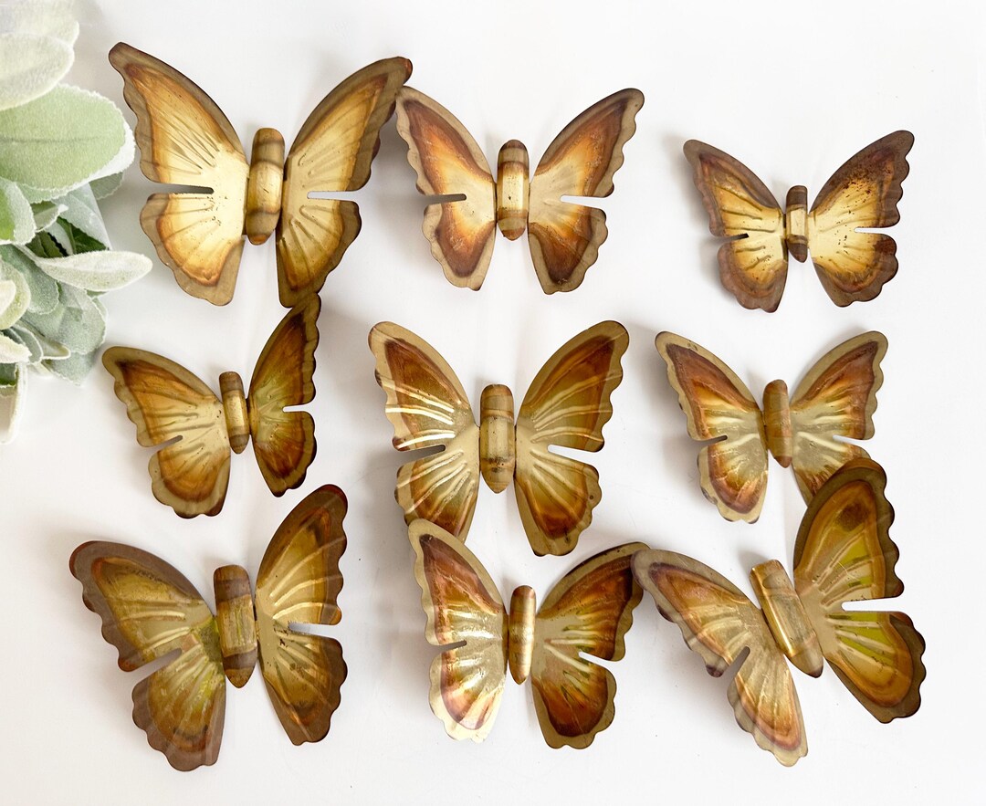 Vintage Brass Wall Butterflies Set of 9, Mid Century Homco Butterfly ...