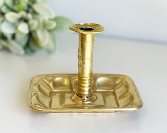 Brass Chamber Stick Candle Holder With Finger Loop, Vintage Brass Candle Holder With Drip Tray, Brass Home Decor