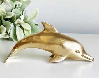 Mid-Century Brass Dolphin Figure, Vintage Brass Dolphin, Dolphin Figurine Brass, Beach Brass Decor, Ocean Golden Decor, Dolphin Figurine