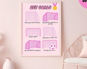 set goals inspirational retro wall art, printable mental health poster, law of attraction affirmations, you can do it sign, never give up