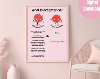 Acceptance and commitment therapy poster, funny mental health wall art for school counselor, psychologist and social worker office decor