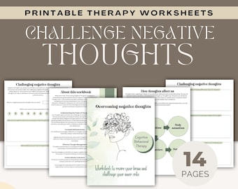 Challenge negative thoughts workbook, therapy worksheets, cbt worksheets, cognitive distortions list, thought challenging worksheets