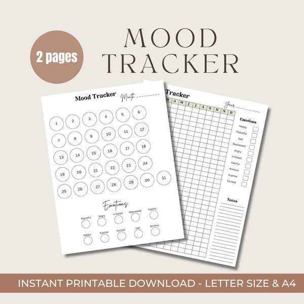 Mood tracker, mental health printable, social worker and school psychologist office supplies, bipolar tracker, bpd journal, cbt