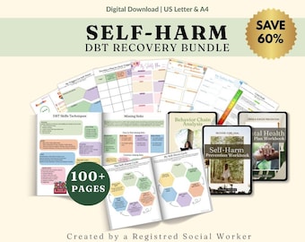 Self Harm DBT Recovery Bundle for Teens, Mental Health Safety Plan Crisis Resources, DBT Skills Cards, Behavior Chain Analysis Workbook