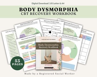 Body dysmorphia cbt workbook for teen, body acceptance and neutrality, therapy worksheets for body image issues, coping skills for bdd