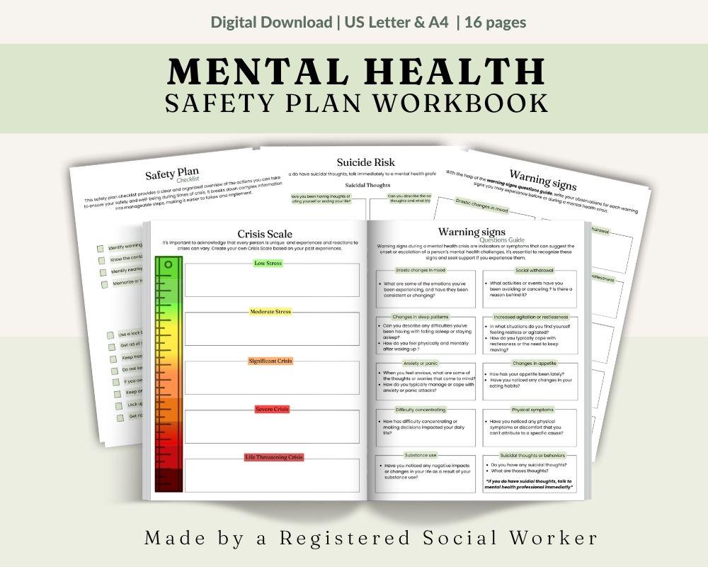 Mental Health Safety Plan Crisis Workbook for Self Harm and Suicide ...