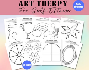 Actividades de arteterapia para la autoestima, afirmaciones positivas, páginas para colorear para niños, hojas de trabajo para la confianza en uno mismo, recursos para el consejero escolar