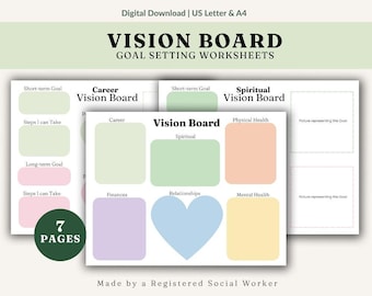 Vision board Worksheets, Goal Setting Activity for Therapy, Self Growth and Motivation Printable, Mental Health Resources