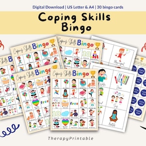 Coping Skills Bingo for Kids, Mental Health Games for Emotional Regulation, School Counselor, Social Worker Resources, Play Therapy
