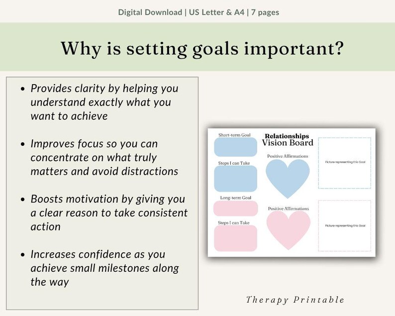 Vision Board Worksheets, Goal Setting Activity for Therapy, Self Growth ...