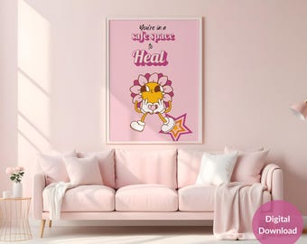 You're in a Safe Space to Heal retro pink Poster, Therapy Office Decor, Printable Counseling Wall Art for Therapist and School Social Worker