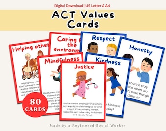 Core Values Cards for Kids, Acceptance and Commitment Therapy Cards, Zones of Regulation, School Social Worker Resources, Mental Health Game