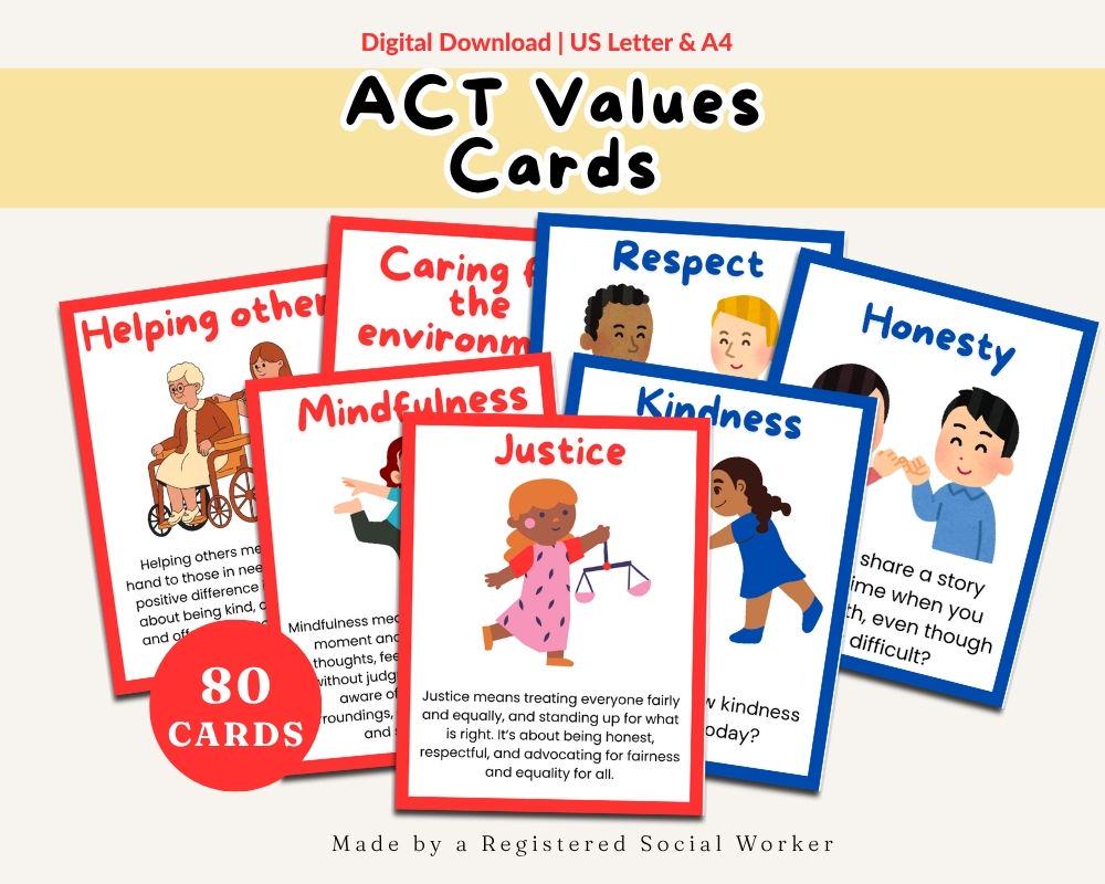 Core Values Cards for Kids, Acceptance and Commitment Therapy Cards ...