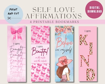 Coquette Bookmarks, Pink Bow Affirmations, Self-Love Gift (Digital Download)