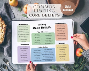 Common core beliefs print, school social worker, school counselor and therapist office decor, shadow work, stress relief gift, mental health