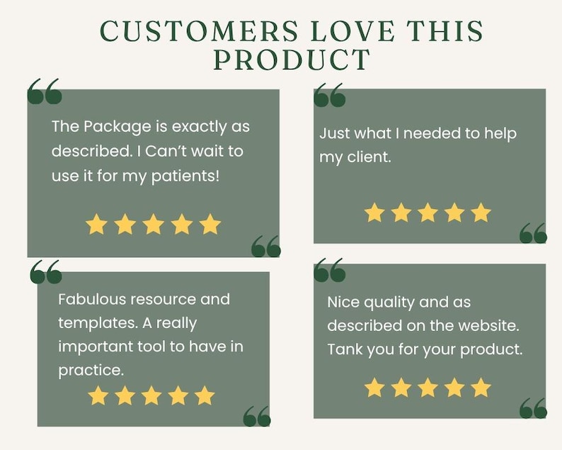 May include: Image features customer testimonials with text: "CUSTOMERS LOVE THIS PRODUCT." Four green boxes display customer reviews with gold star ratings. The reviews praise the product's quality and usefulness.