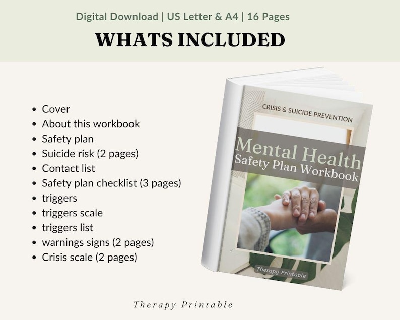 Mental Health Safety Plan Crisis Workbook for Self Harm and Suicide ...