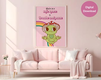 You're in a Safe Space to Breath and Pause Retro Pink Poster, Therapy Office Decor, Printable Counseling Wall Art for Therapist