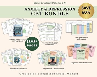 CBT Bundle for Anxiety an Depression, Behavioral Activation Therapy Worksheets, Cognitive Distortions and & Intrusive Thoughts Management