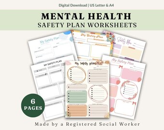Aesthetic Mental Health Crisis Safety Plan Worksheets for Teens, Self Harm and Suicide Ideation Prevention, Emotional Regulation Therapy Aid