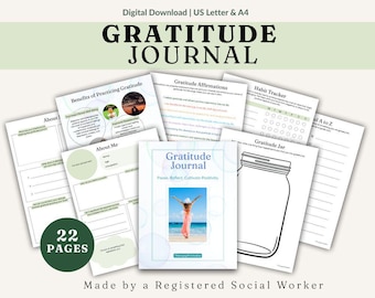 Gratitude Journal, Emotional Resilience & Awareness, Positive Self Talk Worksheets, Self Compassion Workbook, Growth Mindset Printable PDF