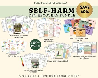 Self Harm DBT Recovery Bundle for Teens, Mental Health Safety Plan Crisis Resources, DBT Skills Cards, Behavior Chain Analysis Workbook