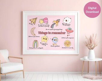 Things to Remember Pink Retro Pastel Poster, Therapy Office Decor for School Counselor and Therapist, Positive Affirmations for Classroom
