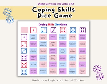 Coping Skills Dice Game for Kids, Mental Health Games for Social Emotional Learning School Counselor, Social Worker Resources, Play Therapy