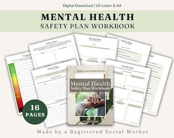 Mental Health Safety Plan Crisis Workbook for Self Harm and Suicide Ideations Prevention, Emotional Regulation Therapy Worksheets