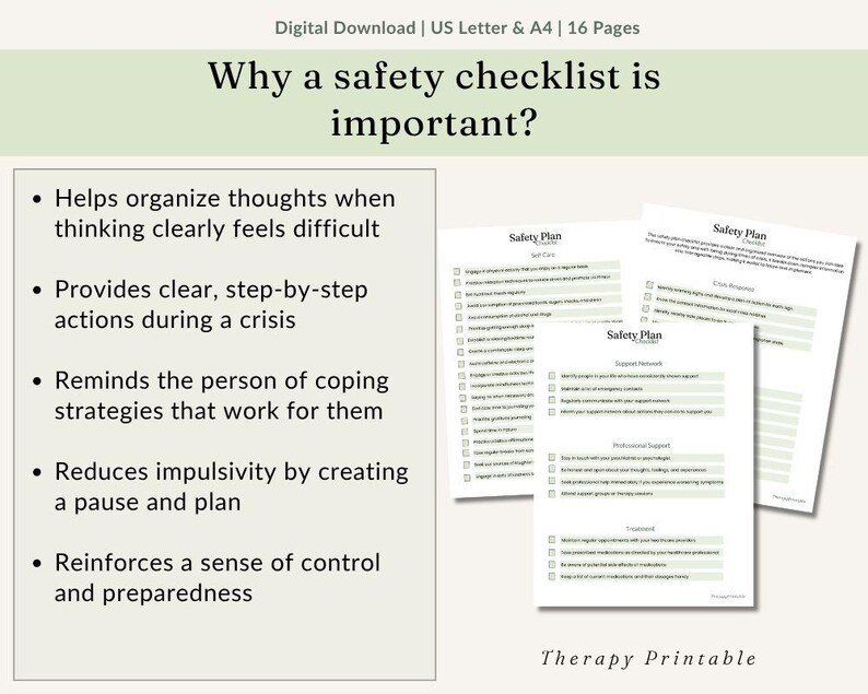 Mental Health Safety Plan Crisis Workbook for Self Harm and Suicide ...