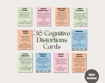 Cognitive Distortions Flash Cards, Challenge Negative Thoughts, Pro Critical Thinking, Social Worker Resources, Mental Health Cards, CBT