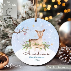 Woodland Animals Baby Ornament 2024, Baby Deer Ornament, First Christmas Ornament Baby, Custom Baby Christmas Ornament, keepsake Ornament