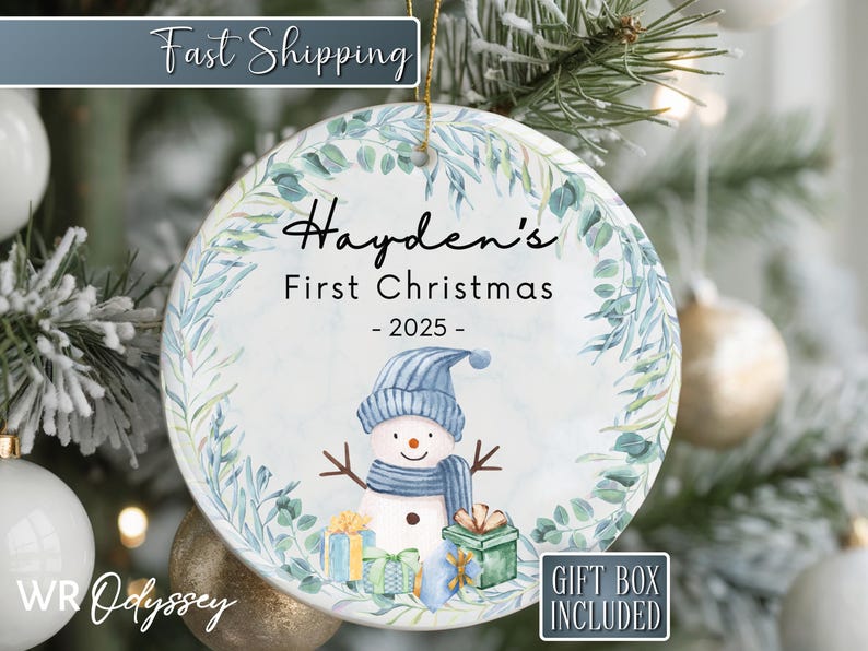 Snowman Babys First Christmas Ornament Boy - Custom Boy Ornament-Baby Christmas Ornaments - Kid Ornament Baby Ornament 2026 Baby Shower Gift Bild 1