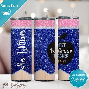 Custom Glitter Tumbler for Teacher Name Tumbler, Teacher Appreciation Tumbler, End of Year Teacher Gift, Custom Teacher Pencil Tumbler Cup