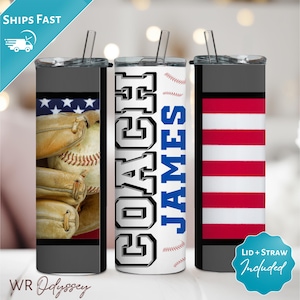 Personalized Baseball Coach Tumbler with Name Custom Tumbler Coach Cups Coach Gifts Skinny Tumbler with Straw Baseball Coach Thank You Gift