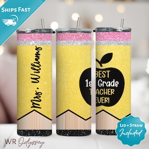 Personalized Glitter Pencil Tumbler for Teacher Name Tumbler Teacher Apple Tumbler Custom Teacher Appreciation Gift 20oz Skinny Tumbler 20oz