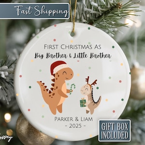 Dinosaur Big Brother Little Brother Ornament Christmas Ornaments Personalized Sibling Gifts-Sister Brothers Family Christmas Ornament 2025