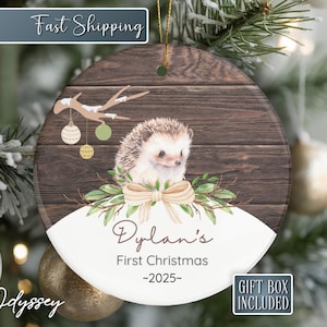 Boy Girl Hedgehog Ornament for First Christmas Baby Hedgehog Christmas Ornament, Woodland Hedgehog Baby’s 1st Christmas Ornament