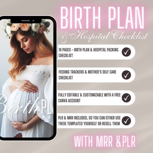 Geburtsplanvorlage Visueller Geburtsplan Canva Baby Must Haves PLR Produkte Master Wiederverkaufsrechte Geburtsplanvorlage Bearbeitbar PLR Vorlagen MRR