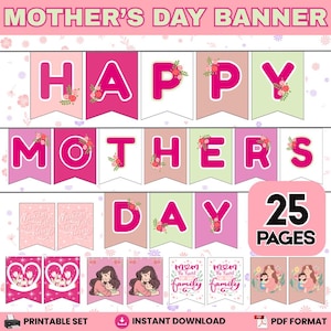 Mothers Day Banner Printable Happy Mothers Day Bunting DIY Mothers Day Decor Mom Party Banner Mothers Day Sign Mom Photo Backdrop Mom Day