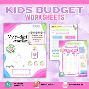 Kids Budget Journal Printable, Kids Budget Planner pdf, Kids Budgeting, Kids Budget Worksheet, Kids Money Education, Financial Literacy Kids