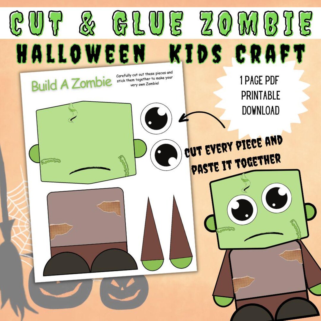 Halloween Zombie Craft: Cut & Paste Activity for Kids (PDF) - Etsy