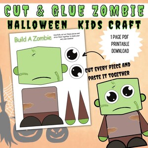 Crea un lavoretto di Halloween a tema zombi da ritagliare e incollare, stampabile per bambini, attività fai da te di Halloween, lavoretto di Halloween a tema zombi per bambini, lavoretto di Halloween a tema zombi da ritagliare e incollare, spettrale