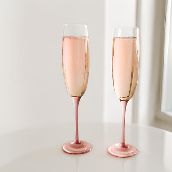 Dusky Pink Glass Champagne Flute - Clear Glass, Barware, Glassware, Wedding Glassware, Celebration Glassware