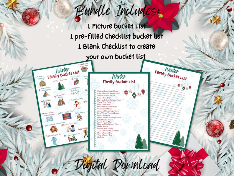 Winter Family Bucket List, Printable Christmas Activity, Christmas to