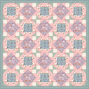 Keltiskt quiltmönster PDF, keltisk knut blommigt lapptäcke, vårquilt, rosa salviagrön, digital nedladdning