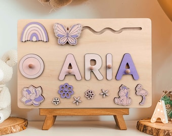 Montessori Name Puzzle for Kids - Personalized Wooden Busy Board, Sensory Toys for 2 Year Olds, Perfect Baptism & Birthday Gift